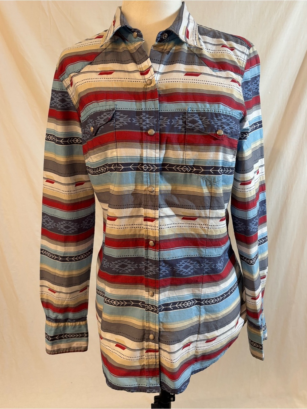 Roper XS Western Aztec Southwestern Pearl Snap Long Sleeve Shirt Rodeo Cowgirl